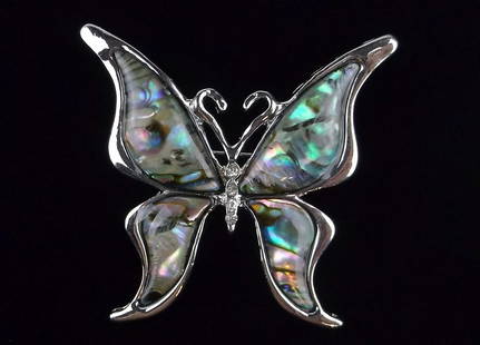 Mint Abalone Rhinestone Butterfly Brooch: Mint Condition, In Like New Condition, Perfect