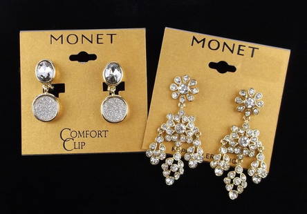 2 New Monet Rhinestone Earrings Sets On Card $52: new condition