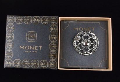 New Boxed Monet Rhinestone Brooch $26