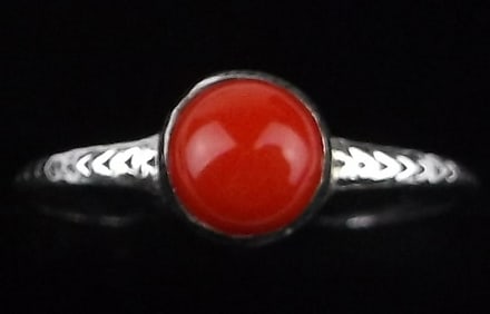New Sterling Silver Red Coral Ring 8