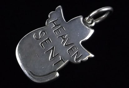 Stunning Vintage Sterling Silver Heaven Sent Cat Pendant