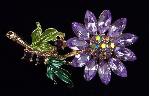 Mint Enameled Rhinestone Flower Brooch: Mint Condition, In Like New Condition, Perfect
