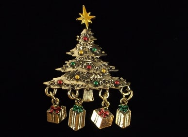Mint Enameled Christmas Tree Brooch