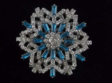 Mint Rhinestone Spinning Snowflake Brooch