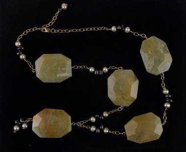 Mint Big Gold Over Sterling Silver Agate Pearl Necklace 22": Guaranteed Solid 925 Sterling Silver, in Excellent Condition