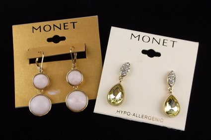 2 New Monet Rhinestone Earrings Sets On Card $38