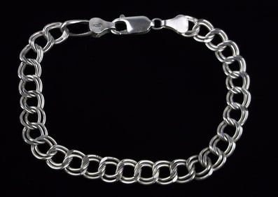 Mint Vintage Italian Sterling Silver Chain Bracelet 7.5"