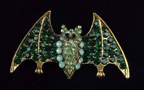 Mint Enameled Rhinestone Bat Brooch: Mint Condition, In Like New Condition, Perfect