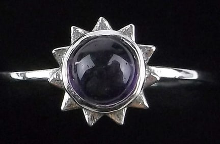 New Sterling Silver Amethyst Sun Ring 8