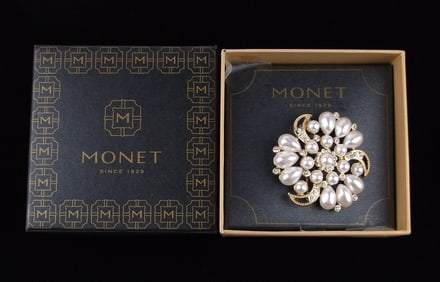 New Boxed Monet Rhinestone Brooch $26
