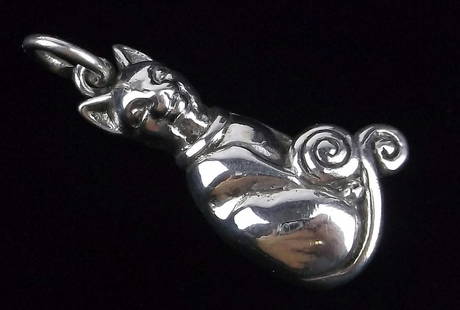Mint Vintage Thick Sterling Silver Cat Pendant: Guaranteed Solid 925 Sterling Silver, in Excellent Condition