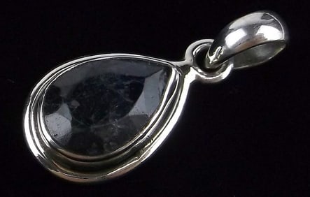 New Sterling Silver 4ct Black Spinel Pendant