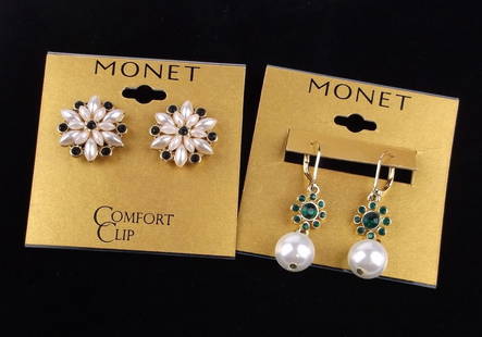 2 New Monet Rhinestone Earrings Sets On Card $40: new condition