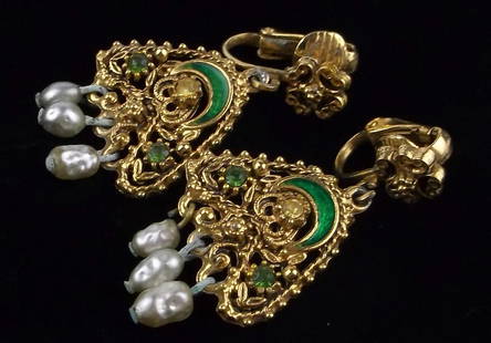 Stunning Vintage 1960s Florenza Enameled Moon Earrings: excellent condition