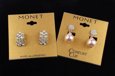 2 New Monet Rhinestone Earrings Sets On Card $38: new condition