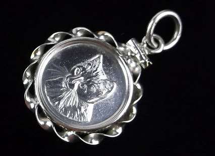Mint Vintage .999 Fine Silver Sterling Cat Coin Pendant: Guaranteed Solid 925 Sterling Silver, in Excellent Condition