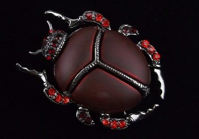 Mint Enameled Rhinestone Egyptian Scarab Beetle Brooch