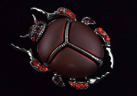 Mint Enameled Rhinestone Egyptian Scarab Beetle Brooch: Mint Condition, In Like New Condition, Perfect