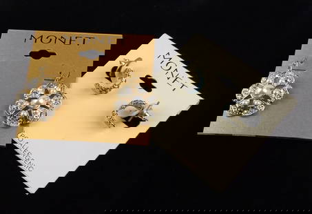 2 New Monet Rhinestone Earrings Sets On Card $38: new condition