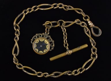 Gorgeous Antique 1910s Compass Pocket Watch Chain 14" 12ktGF