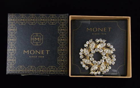 New Boxed Monet Rhinestone Brooch $26: new condition