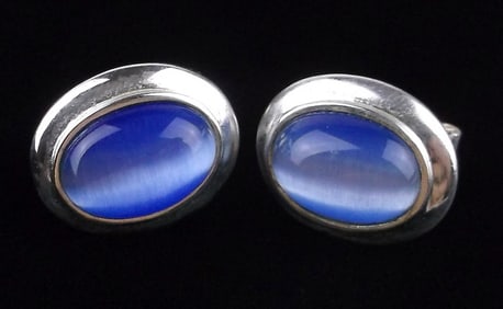 Stunning Heavy Vintage Sterling Silver Gemstone Earrings