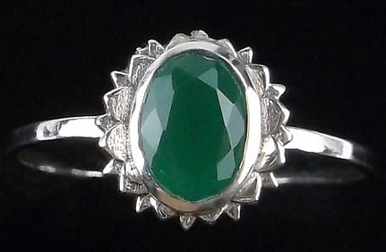 New Sterling Silver Green Chalcedony Sun Ring 7