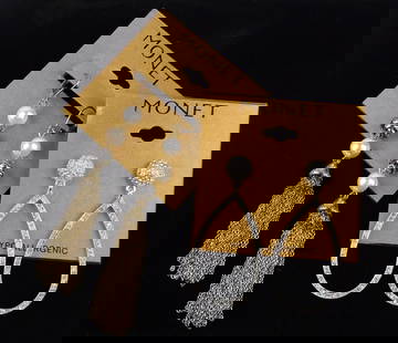2 New Monet Rhinestone Earrings Set On Card $48: new condition