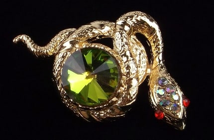 Mint Enameled Rhinestone Snake Brooch
