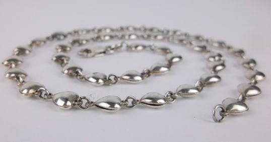Stunning Vint Heavy Sterling Silver Heart Chain Necklace 18"