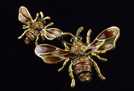 Mint Enameled Rhinestone Bee Insect Brooch: Mint Condition, In Like New Condition, Perfect