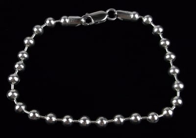 New Vint Heavy Italian Sterling Silver Ball Chain Bracelet 8.25"