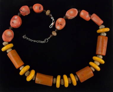 Beautiful Vint Sterling Red Coral Jasper Bakelite Necklace 21": Guaranteed Solid 925 Sterling Silver, in Excellent Condition