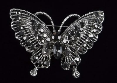 Mint Enameled Rhinestone Butterfly Brooch