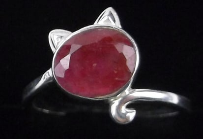 New Sterling Silver 1.25ct Ruby Cat Ring 7