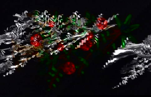 Mint Enameled Rhinestone Christmas Tree Brooch: Mint Condition, In Like New Condition, Perfect