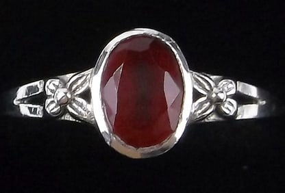 New Sterling Silver Red Chalcedony Ring 7