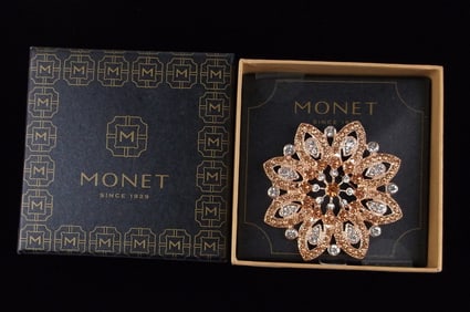 New Boxed Monet Rhinestone Brooch $26