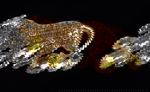 Mint Enameled Rhinestone Leopard Brooch: Mint Condition, In Like New Condition, Perfect