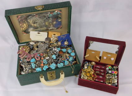 2 BIG Boxes FULL Of Vintage Estate Jewelry: you get all jewelry and jewelry boxes pictured. Two Boxes full of vintage estate jewelry, rings, necklaces, brooches, earrings, pendants and more. Some sterling silver rings, new vintage monet