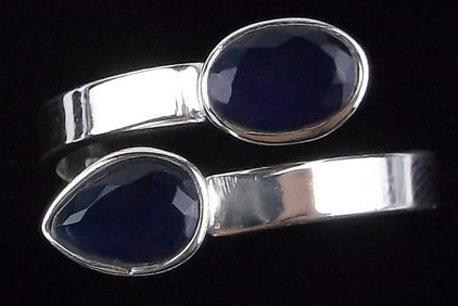 New Sterling Silver Blue Chalcedony By Pass Ring Adjust 7-10