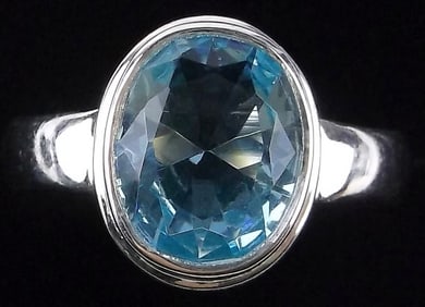 New Thick Sterling Silver Blue Stone Cocktail Ring 7