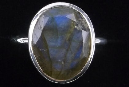 New Sterling Silver 5ct Lightning Labradorite Ring Adjust 6-8