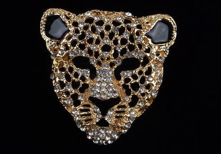 Mint Enameled Rhinestone Leopard Brooch: Mint Condition, In Like New Condition, Perfect