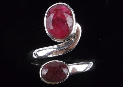 New Sterling Silver 2cttw Ruby Cobra Ring Adjustable 7-10