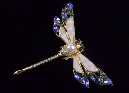 Mint Enameled Rhinestone Dragonfly Brooch Life Size: Mint Condition, In Like New Condition, Perfect