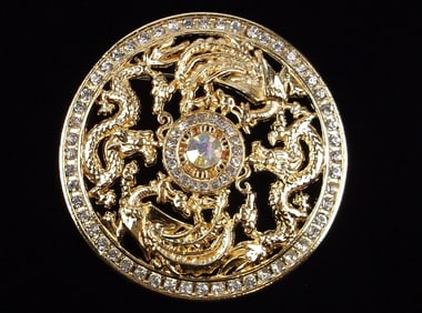 Big Mint Enameled Rhinestone 4 Dragon Brooch