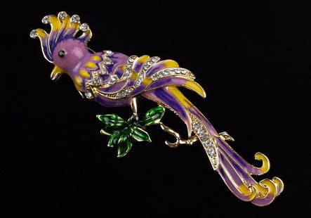 Big Mint Enameled Rhinestone Parrot Bird Brooch: Mint Condition, In Like New Condition, Perfect