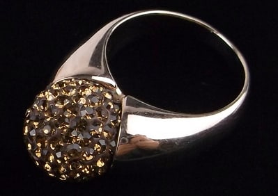 Mint Thick Big Gold Over Sterling Crystal Ball Ring 7