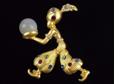 Mint Enameled Jelly Belly Rhinestone Genie Brooch